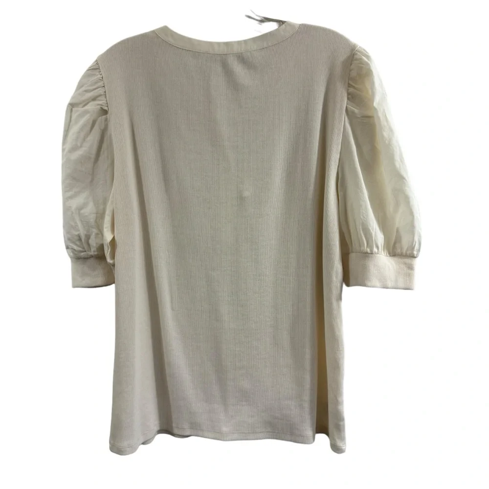 Loft Eyelet Yoke Mixed Media Top in Ecru Ivory Cream Size L Large #596116